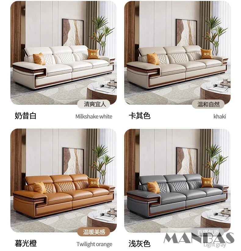 MINGDIBAO Premium Italian Genuine Leather Sofa Set for Living Room with Adjustable Headrests and Built-in Bluetooth Speaker, USB