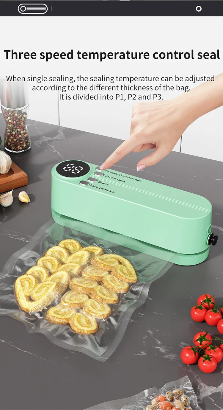 2-in-1 Vacuum Sealer with USB-Rechargeable Portable,with 3 modes vacuum sealant, for fruits, meat, etc. to keep fresh