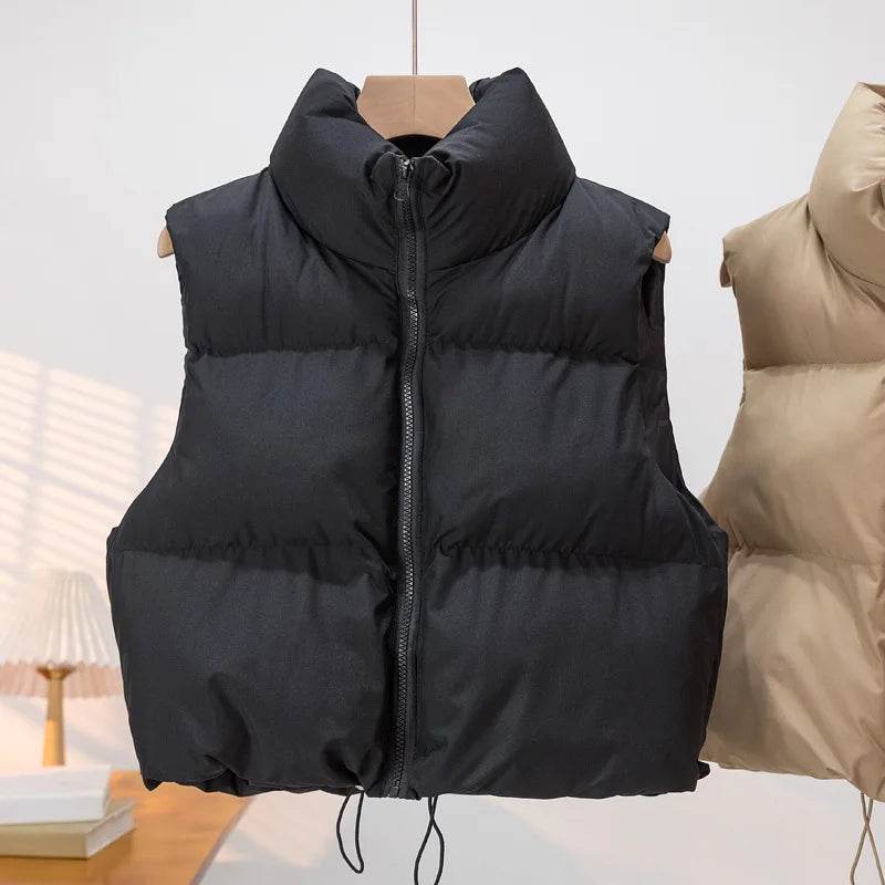 Elegant Chic Vests Fashionable Sleeveless Stand Collar Zipper Basic Autumn Winter Jacket Thick Warm Casual Women Vest Jacket ﻿ - AIAZ