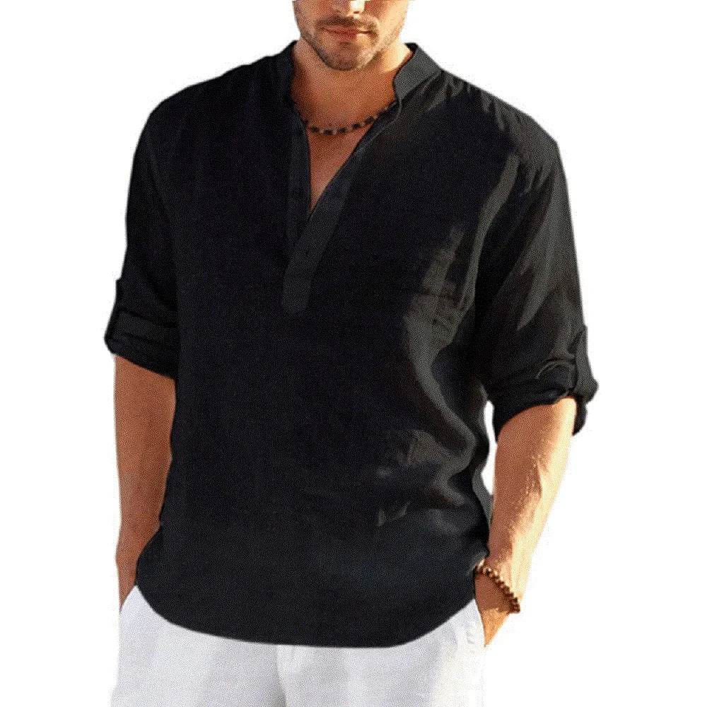 New Men's Casual Blouse Cotton Linen Shirt Loose Tops Long Sleeve Tee Shirt Spring Autumn Casual Handsome Men's Shirts - AIAZ