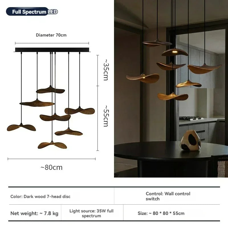 Japanese Lotus Leaf Chandelier Wabi Sabi Solid Wood Lamp Living Dining Room Zen Tearoom Villa Duplex Kitchen Island Linear Light