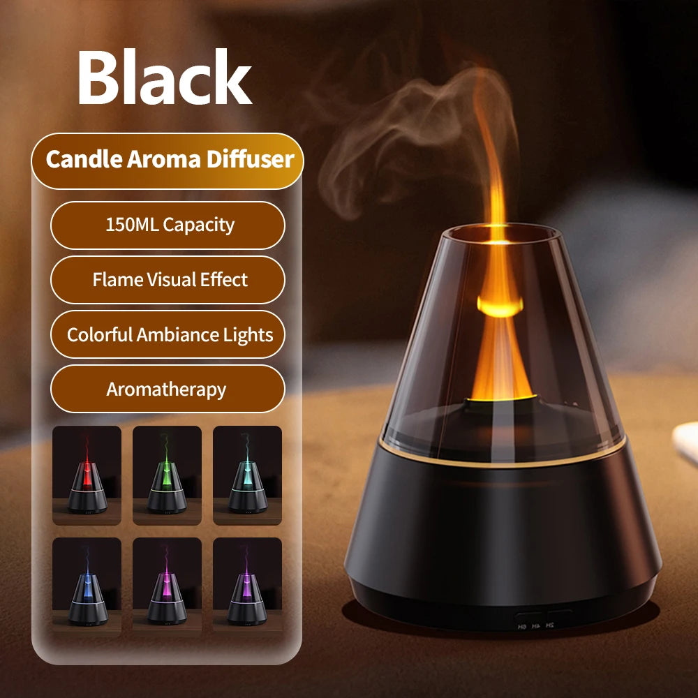 New Colorful Simulated Flame Night Light with Ultrasonic Air Humidifier 150ml Candle Flame Essential Oil Aroma Diffuser for Home