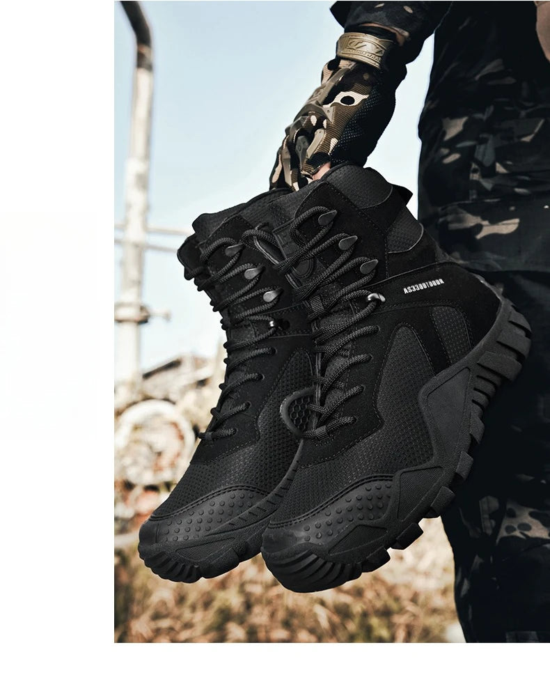 Outdoor Hiking Shoes Men Casual Combat Boots Men Breathable Wear-resistant Anti-slip Flat Comfortable High-top Boots Men