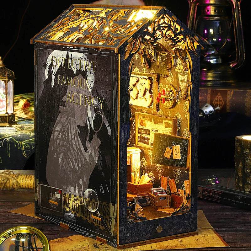 DIY Book Nook Kit Miniature Doll House With LED Light 3D Puzzle Model Building Wooden Bookshelf Bookend Toy Adults Birthday Gift - AIAZ