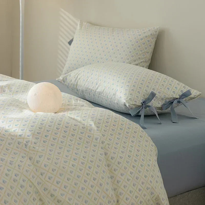 100% Cotton Bedding Set Flower Style Duvet Cover with Pillow Case Single Bedding Set Skincare Sheet Set