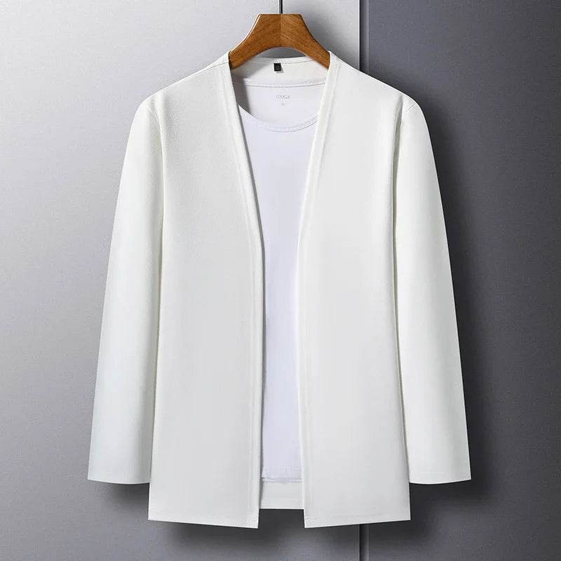 New Men's Casual Solid Color Long Sleeved Cardigan Cloak Spring and Autumn Fashionable Comfortable Top - AIAZ