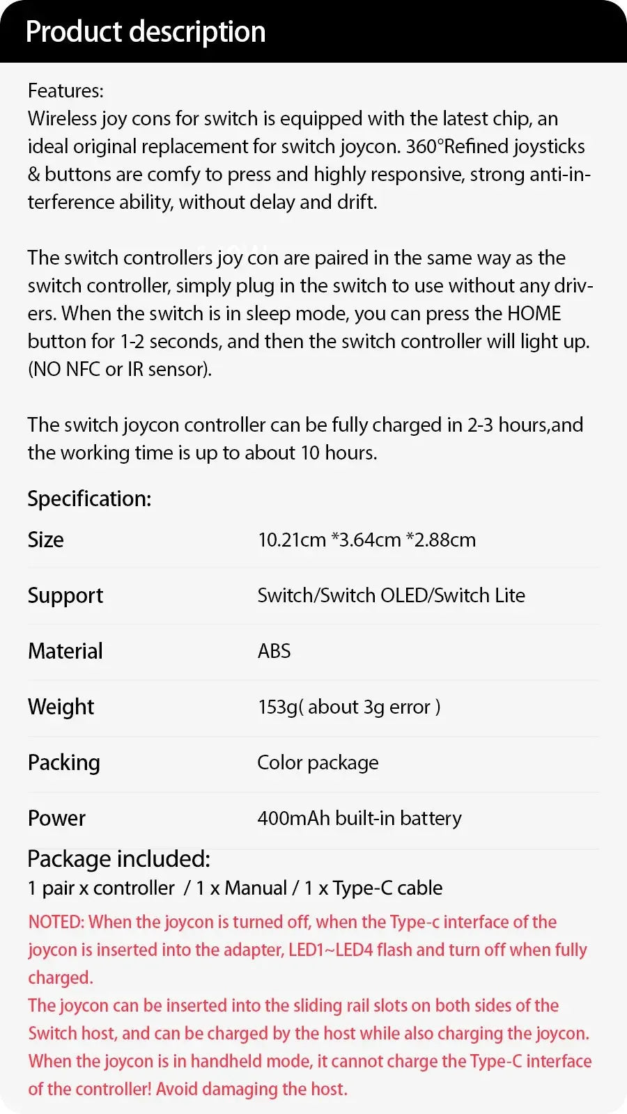 Wireless Gamepad For Switch/OLED/IOS/Android/PC Bluetooth Controller Joystick With Trubo Wake UP 6 Axis Gyro Joycon Game Console