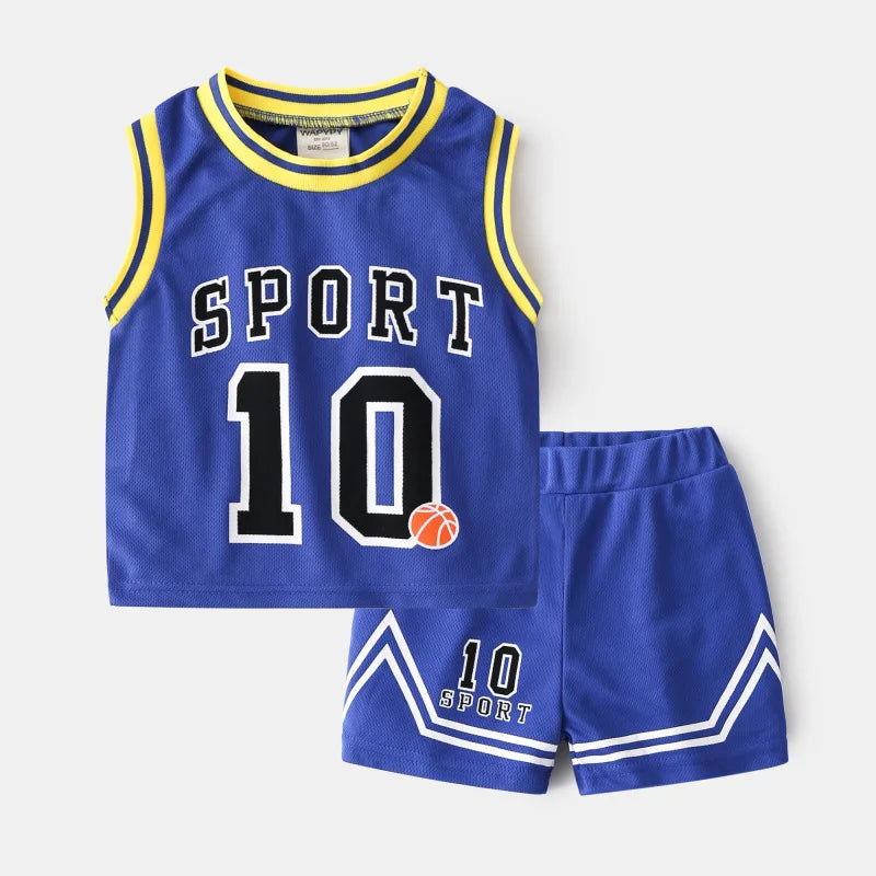 2025 Summer Boys Quick Drying Basketball Sportswear Set Kids Sleeveless T-shirt Vest+Shorts Two-piece Suit Children Sports Suit