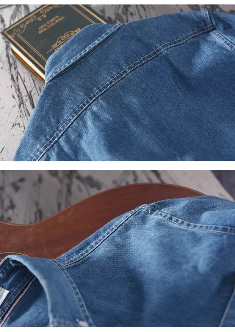100% Cotton Autumn New Long-sleeved Denim Shirt Men Fashion Casual High Street Male Clothes Top Classic Light Blue Black Gray - AIAZ