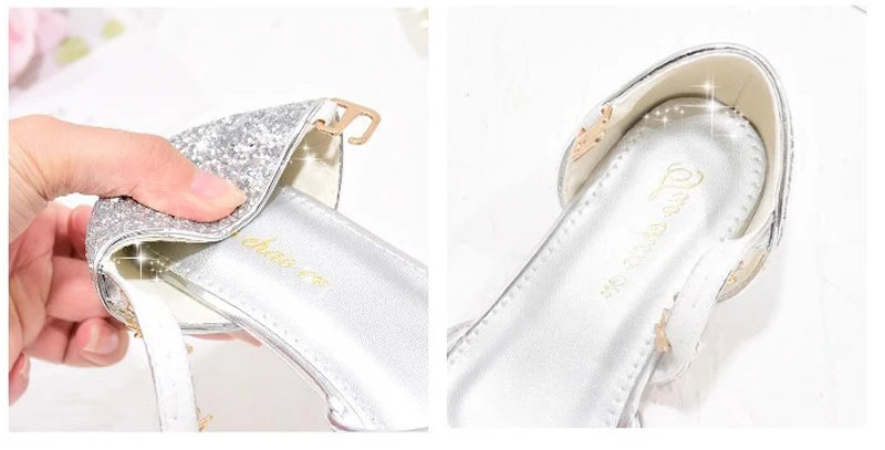 Heeled Dancing Shoes Due To Gold for Girls Glitter Shoes Heels Girls Princess Flowergirl Dresses Golden Girl Child Shoe for Wed