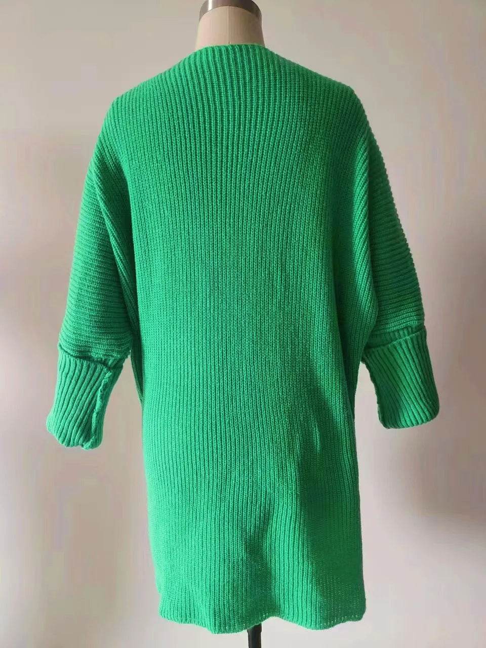 2025 New Knitted Long Cardigan for Women Autumn Casual Loose V-Neck Sweater Coats Ladies Elegant Solid Jumper Jacket with Pocket - AIAZ