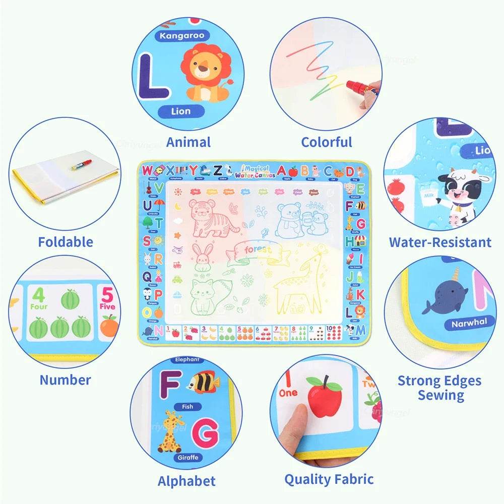 100x80CM Magic Water Drawing Mat with Reusable Magic Pens Doodle Montessori Painting Board Educational Toys Kids Gifts 39X31in - AIAZ