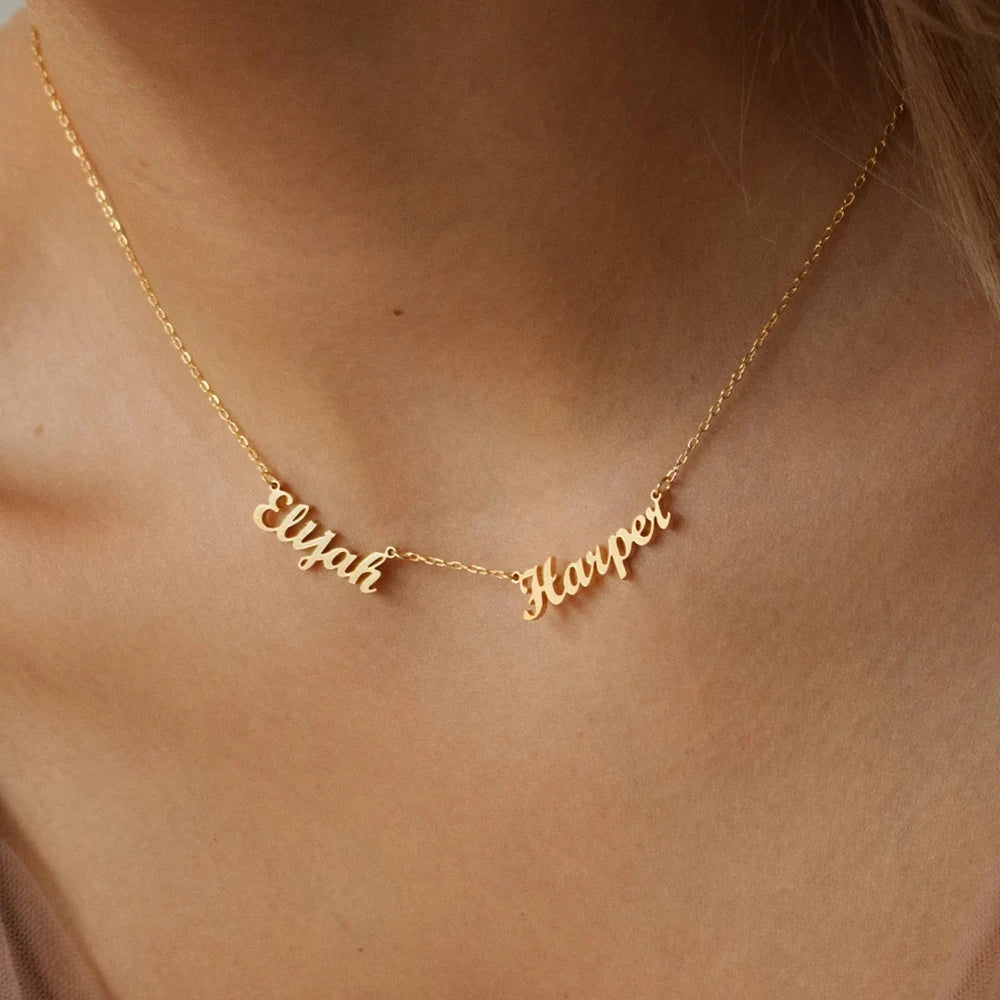 Haiyufly Custom Multiple Name Zircon Heart Necklace for Women Stainless Steel Jewelry Choker Chain Mother Kids Personalized Gift