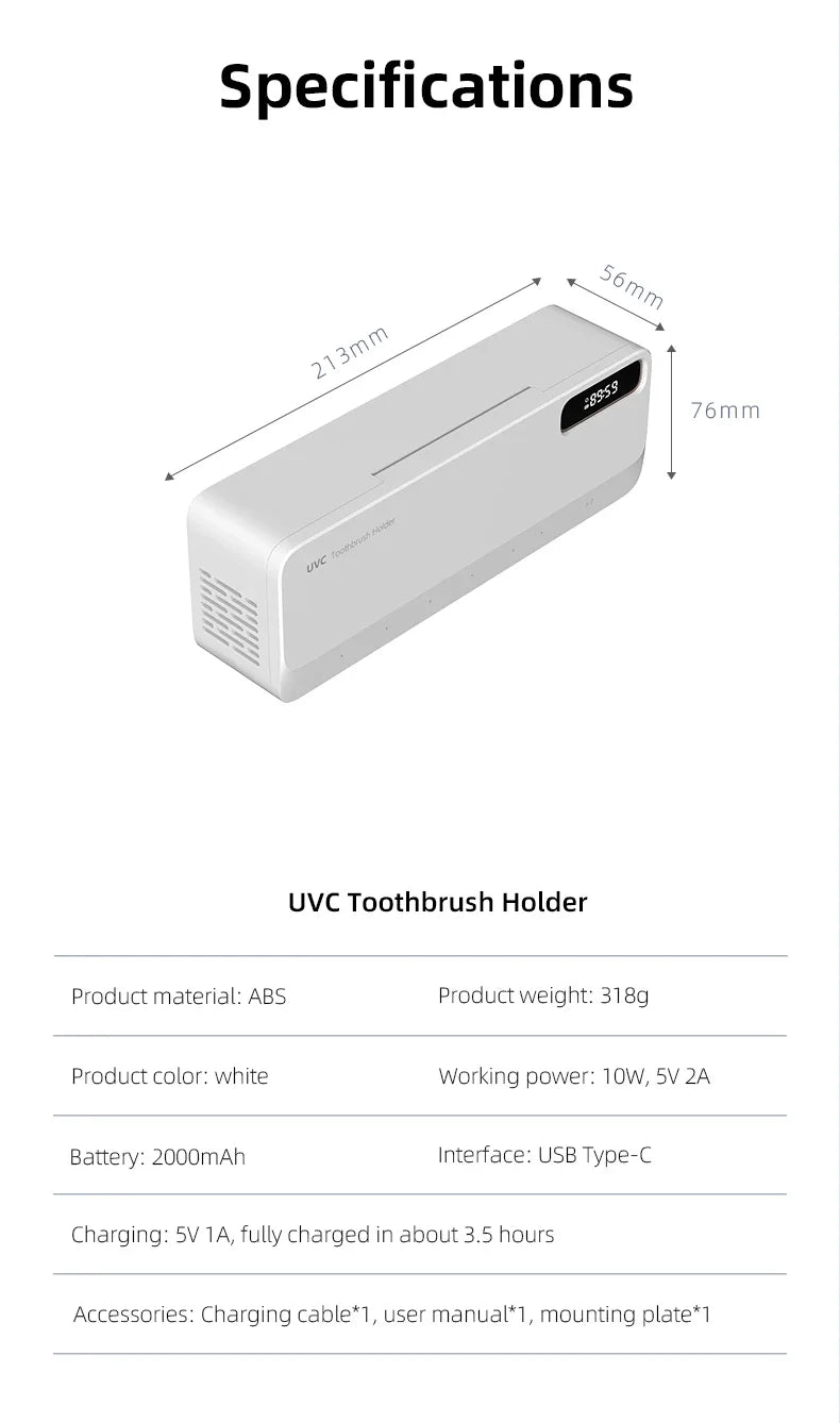 Xiaomi UV Toothbrush Sterilizer Razor Storage Rechargeable Rapid Warm Air Drying Wall-mounted Toothbrush Sterilizer Holder New