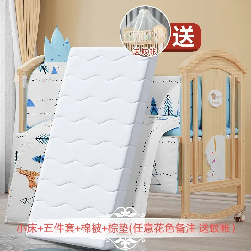 Baby Crib Multifunctional BB Baby Crib Solid Wood Unpainted Cradle Bed Movable Newborn Children Splicing Large Bed
