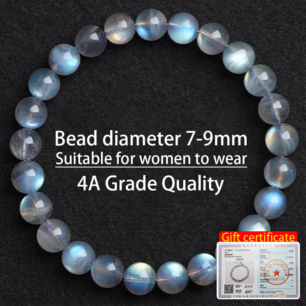 Blue Grey Moonlight Stone Bead String Bracelet 7-9mm Round Beads Gemstone Bracelet for Women Healing Crystal Energy Wristban
