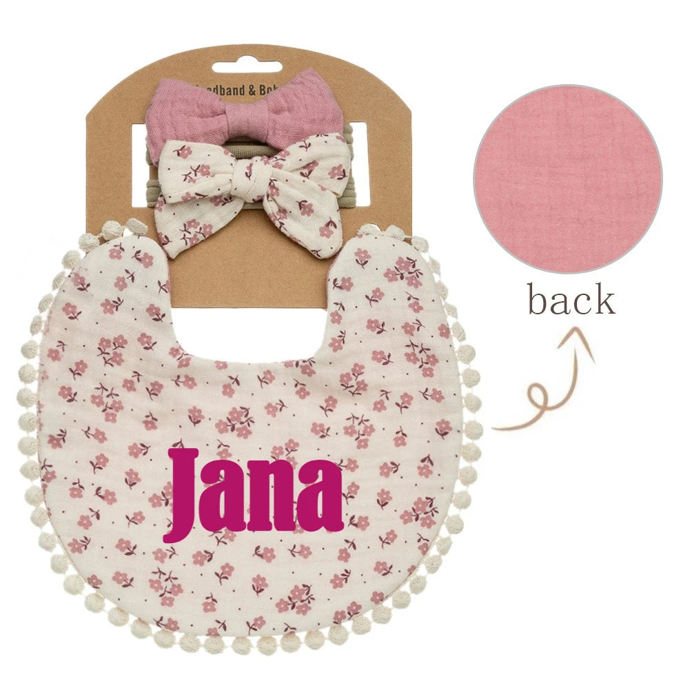 Personalized Custom name Embroidered Newborn letter Nursery Baby Bibs burp cloth suit Cotton Gifts for Boy Girl  ﻿