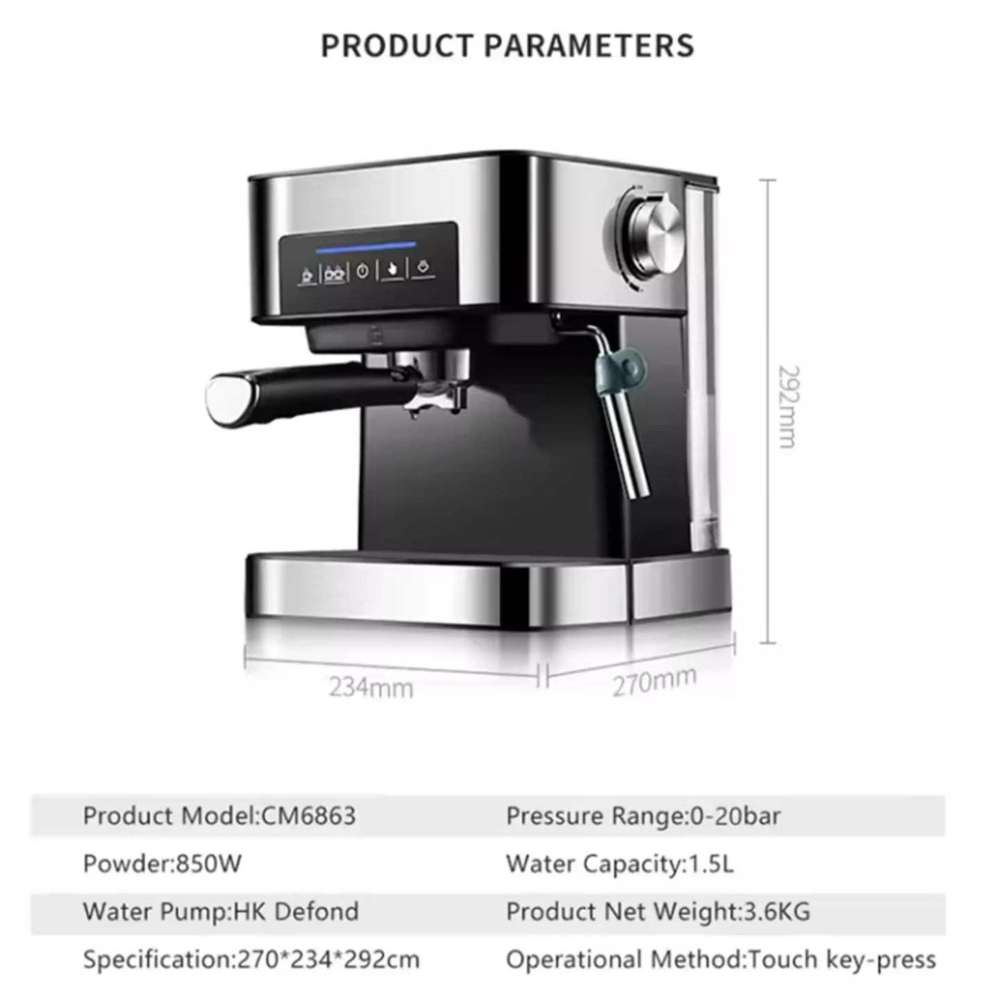 20 Bar Italian Espresso Machine Semi-automatic Make milk foam Coffee Machine High-pressure Extraction Espresso Coffee Maker