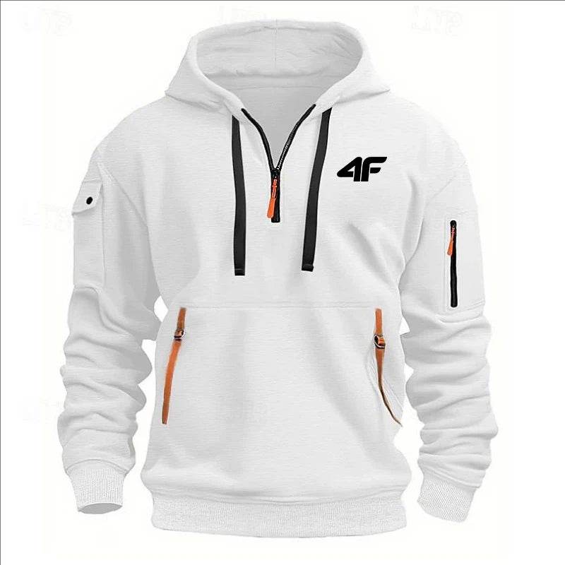 2025 Men's hooded sweater casual sports jumper vintage Harajuku long sleeve zipper multi-pocket casual loose coat Street - AIAZ