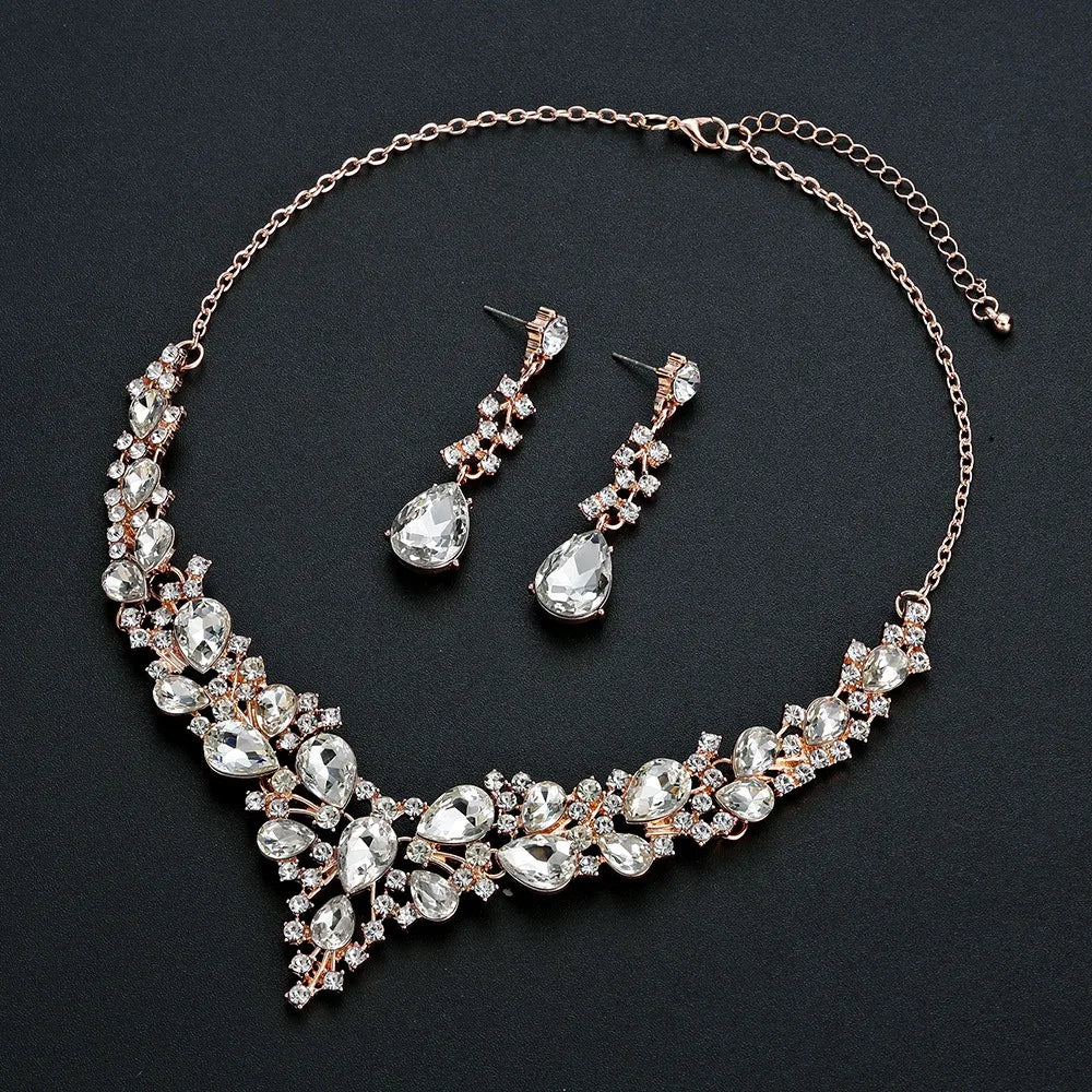 Fashion Crystal Bridal Necklaces Earrings Shining Elegant Rhinestone Jewelry Set Exquisite Necklace Earrings Set Banquet