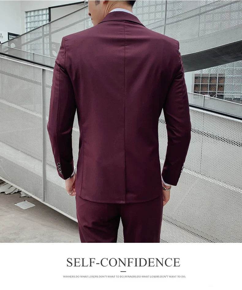 Suit (Blazer+ Vest + Pants) Men's Business Gentleman Fashion Slim Work Solid Color Plus Size Fair Dress Wedding Best Man Suit - AIAZ