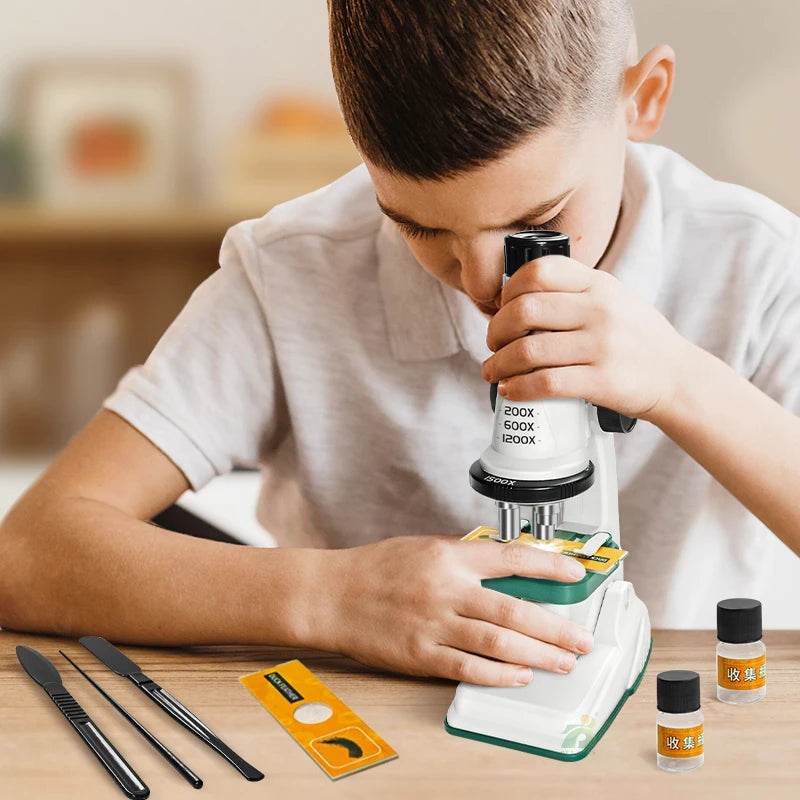 Children Science Biological 200x 600x 1200x Pocket Microscope Set Lab With LED Refined Instruments Montessori Education Toy - AIAZ