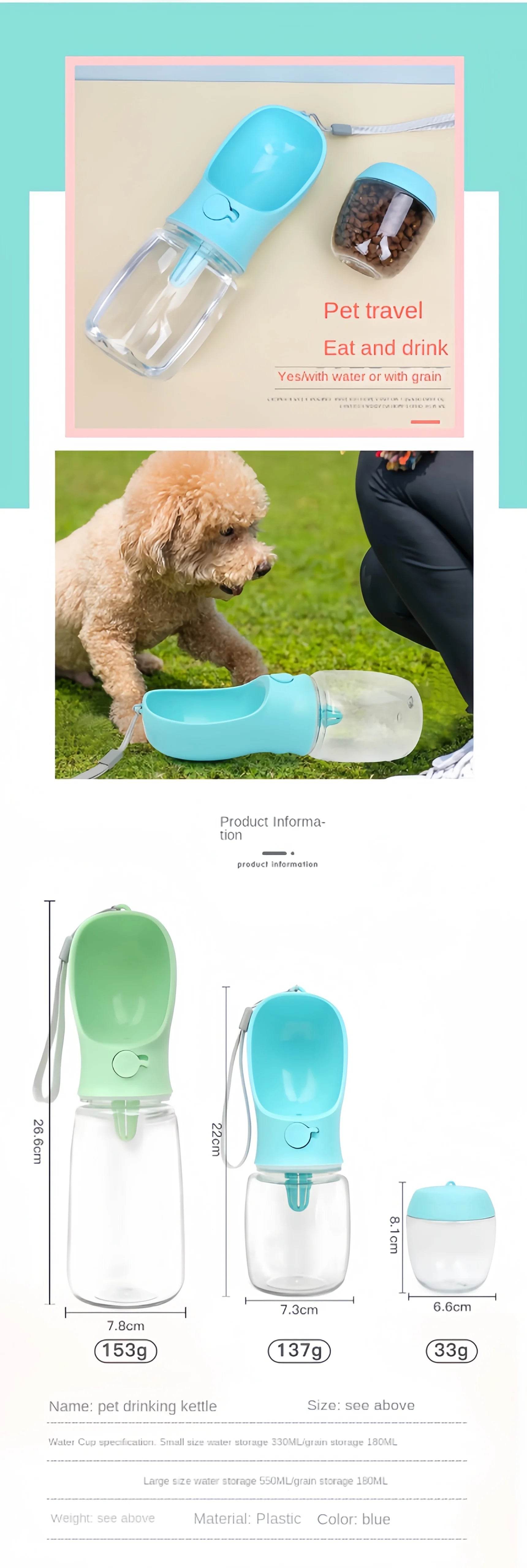 Portable Dog Cat Water Bottle with Storage Food and Water Container for Puppy Pets dogs Feeder Bowl Outdoor Travel Pet supplies - AIAZ