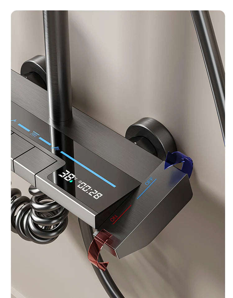 Bathroom Shower Full Set Gray Digital Display Shower System Set  Piano Button With Ambient Light Faucets Shower Head