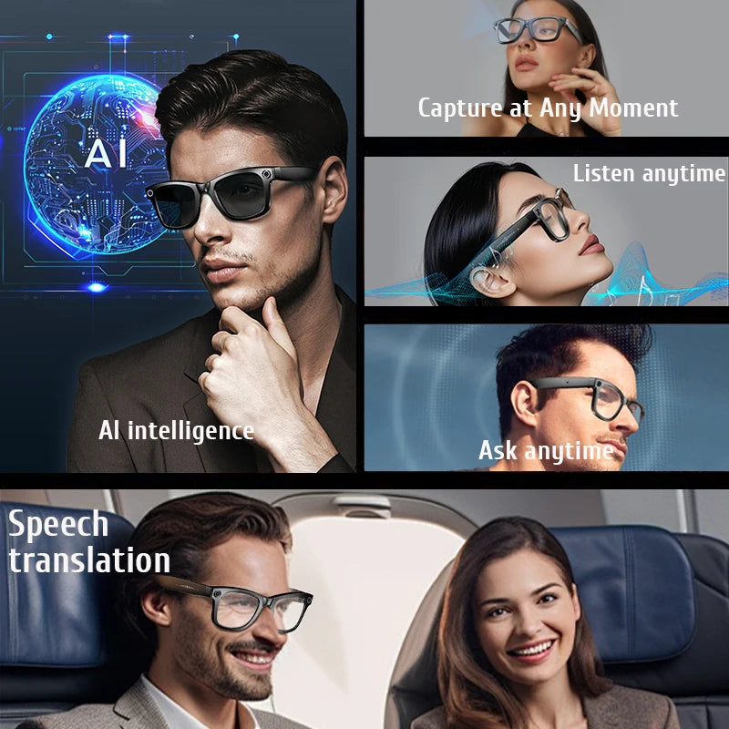 LIGE AI Smart Glasses With 800W HD Video Sport Sunglasses Bluetooth Call Voice Assistant Music Player Smart Glasse For Men Women