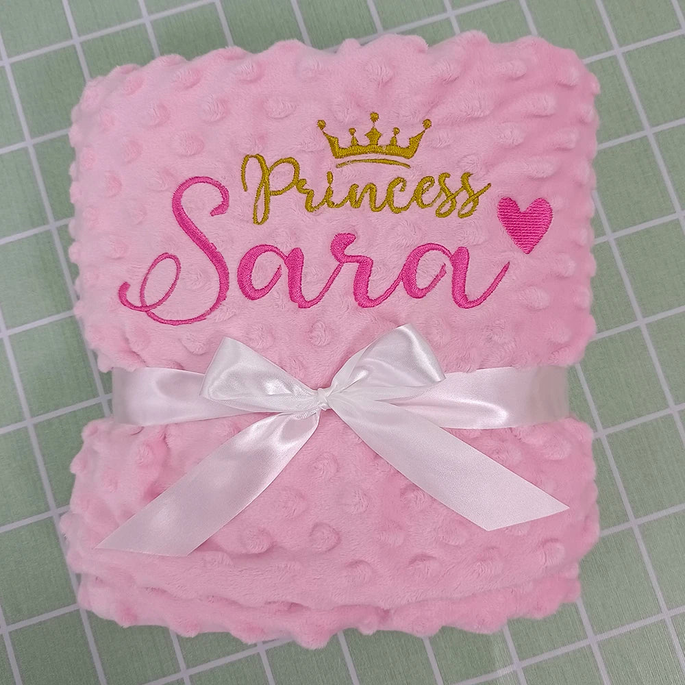 Personalized Bubble Minky Fleece Baby Blanket with Name DIY Custom Toddler Crib Stroller Blanket For Newborn Baby Birthday Gift