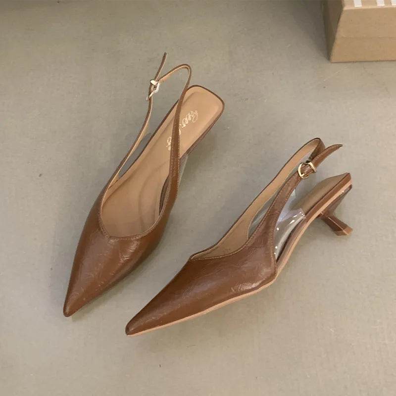 Bailamos Women Sandals Pointed Toe Elegant Low-heel Shoes Summer Fashion Slingback Woman Mules Shoes Pumps Dress Shoes - AIAZ
