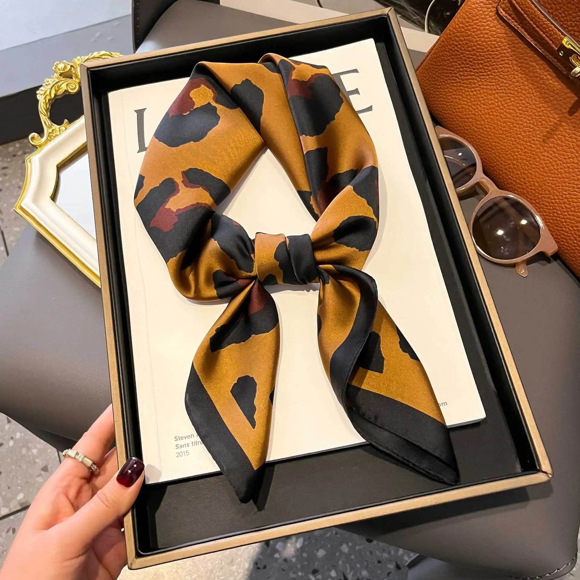 2025 NEW Hijab Head Girl Luxury Silk Square Plaid Scarf Women Satin Neck Hair Tie Band Soft Work Neckerchife Organza Scarf - AIAZ