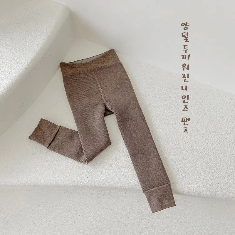 3-12 Years 2023 New Kids Pants Girls Tights Fur Lining Warm Pantyhose Children Skinny Leggings for Winter