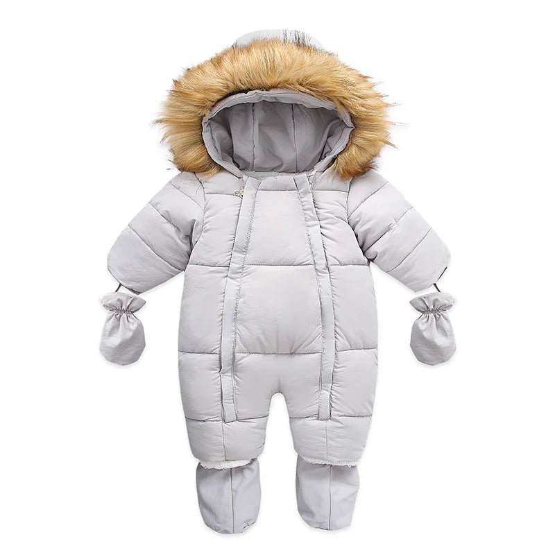 2024 New Winter Baby Rompers Thick Warm Infant Hooded Inside Fleece Jumpsuit Newborn Boy Girl Overalls Toddler Clothing Set