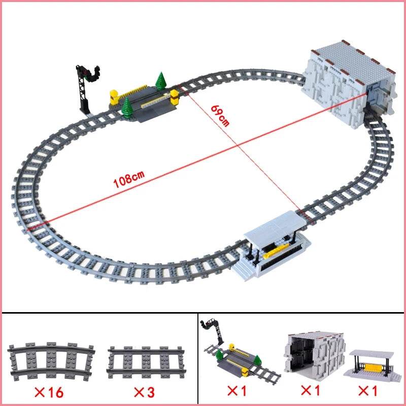 City Train Station Platform Traffic Light Cave Flyover Tracks Straight Curved Rails Building Block Bricks Technican Creative Toy - AIAZ
