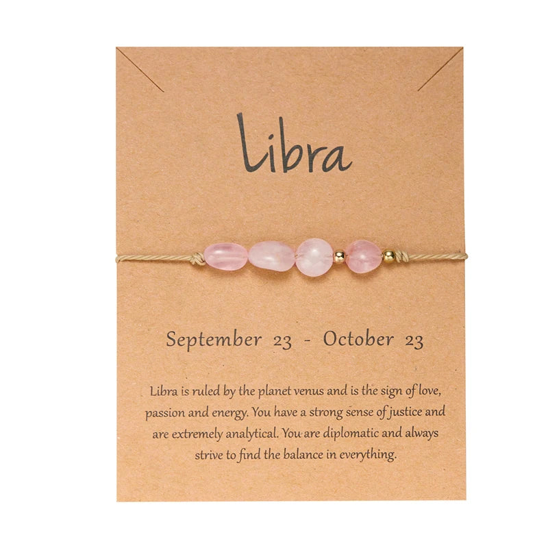 12 Zodiac Signs Woven Card Paper Bracelet for Women Men Minimalist Natural Stone Handmade  Braided Bracelet Friendship Jewelry