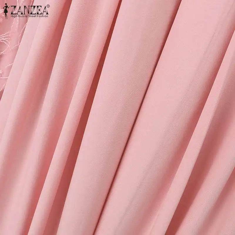 Autumn Muslim Fashion Long Dress ZANZEA Women Long Sleeve O Neck Vestidos Dubai Kaftan Maxi Sundress Robe Elegant Lace Abaya - AIAZ