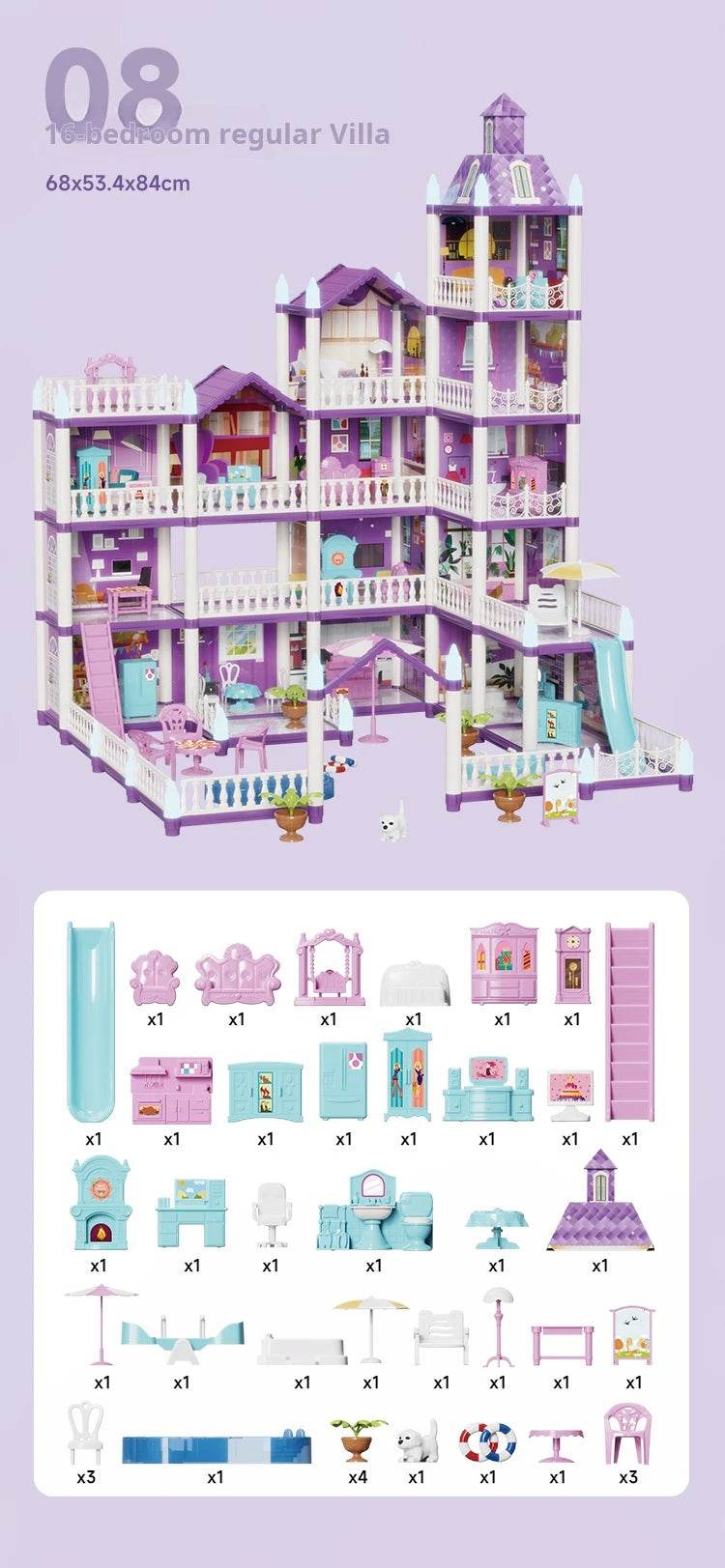 3D DIY Fantasy Princess Castle Villa Assembly Doll House Set Toys, Girls Home Toys & 3D Kids Toys - AIAZ
