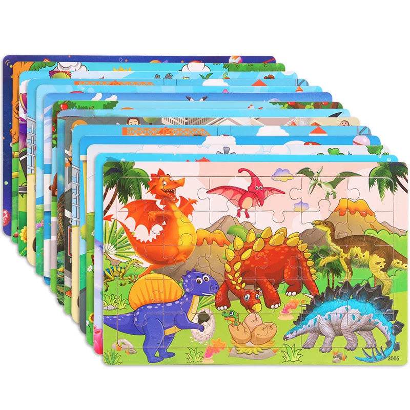 NEW Wooden 30pcs Puzzles Children Animal Dinosaur Cartoon Plane Puzzle Baby Early Education and Intellectual Building Block Toys - AIAZ