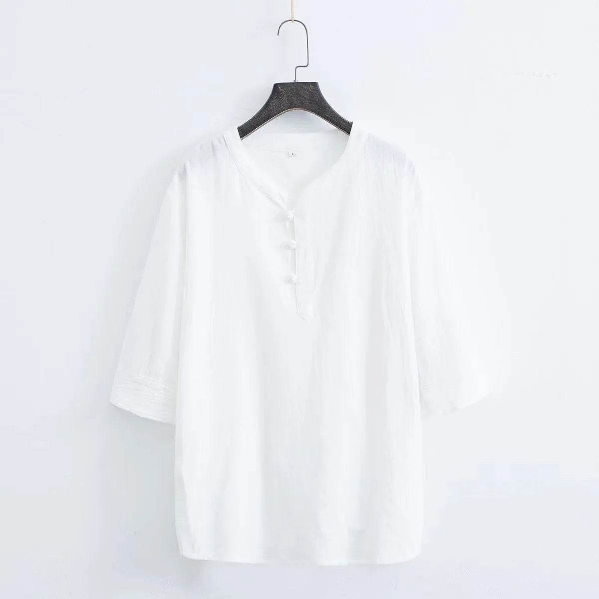 New Men's Cotton Linen Sets Chinese Style Solid Short Sleeve Pants Two Pieces Traditional Clothes Kung Fu Uniform Tang Suit Male - AIAZ