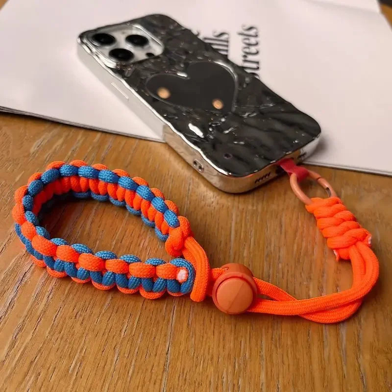 Short Sports Phone Charm Wrist Strap Adjustable Black Green Woven Sturdy Lanyard European Travel Anti-Theft Anti-robbery Keycord
