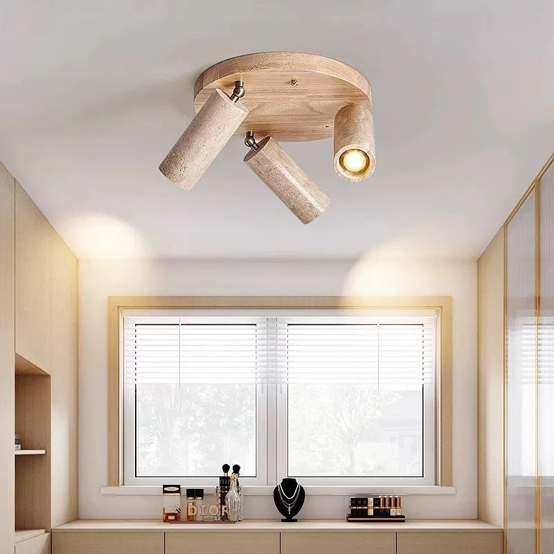 Stone Ceiling Lamp Spot light Angle Adjustable Rectangle Wood Base