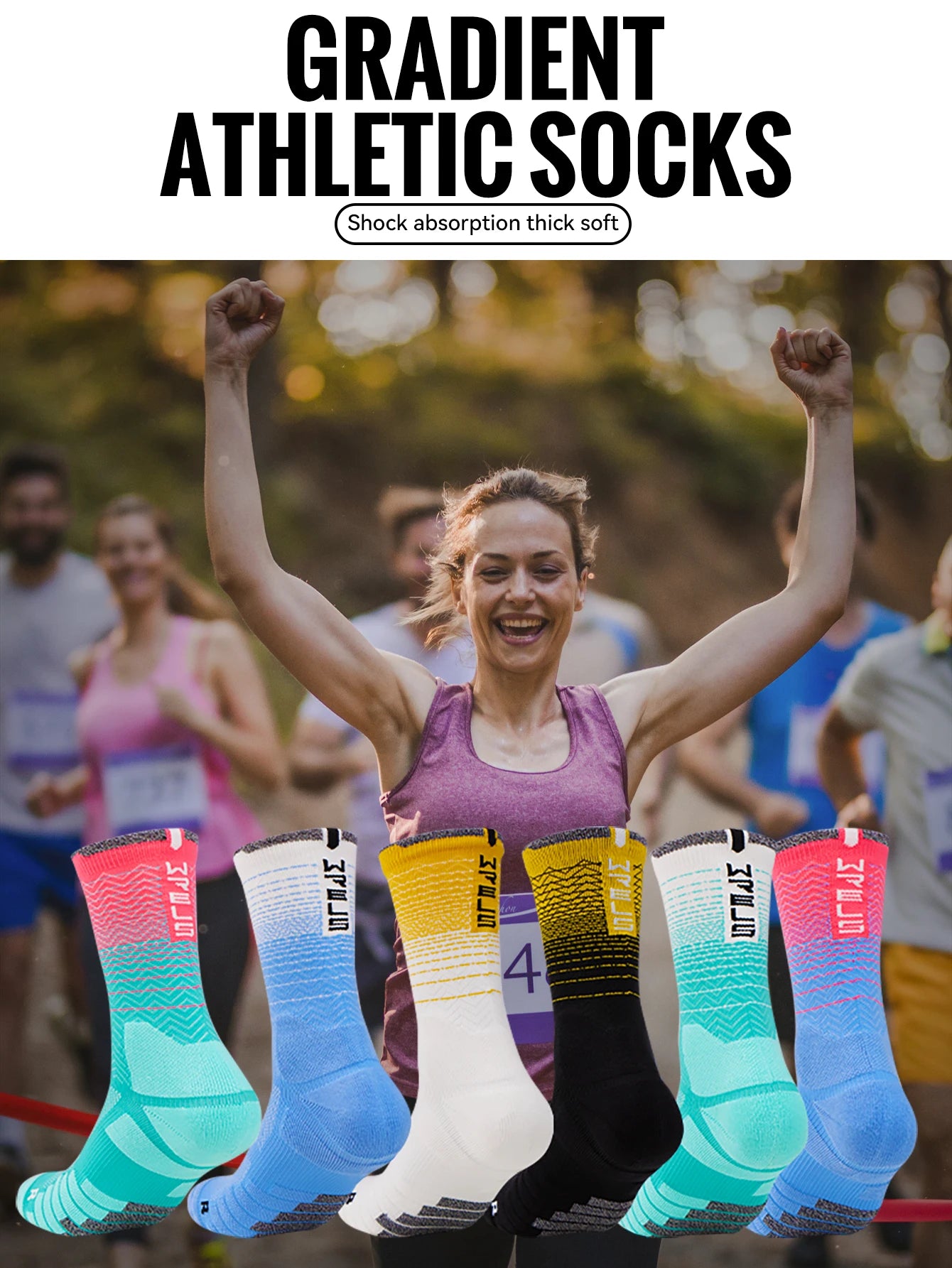 WRELS Socks Athletic Cushion Moisture Wicking Sports Socks Thickening Towel Bottom Sweat Absorbing Shock-absorbing Running Socks