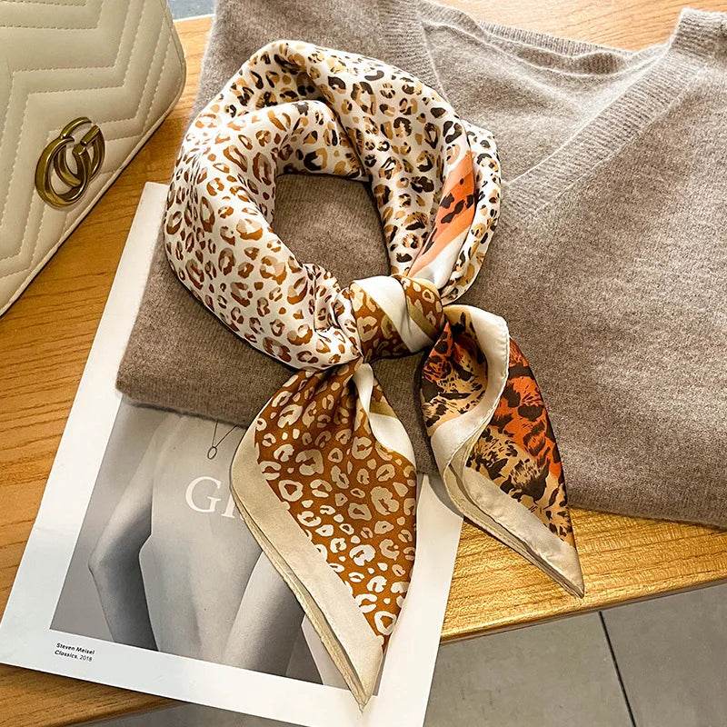 2024 New Leopard Print Square Scarf Women's Imitation Silk Scarf Casual Versatile Decoration Small Neck Scarf 70CMx70CM - AIAZ