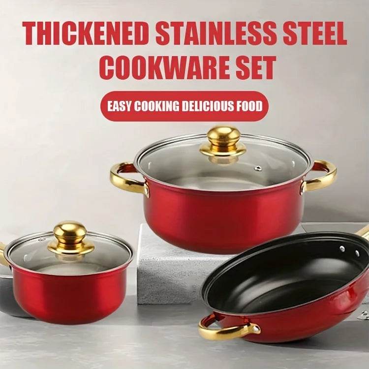12pcs Stainless Steel Kitchenware Set, Multi-Color Non-Stick Pan Set, Pan, Pan, Pan with Lid, Versatile, Stylish And Durable - AIAZ