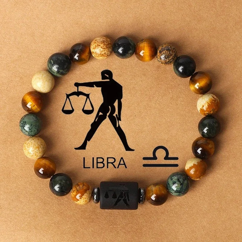 12 Constellation Natural Stone Beads Tiger Eye Stone Bracelets For Men Women Zodiac Signs Bracelet Aries Taurus Charm Bracelet