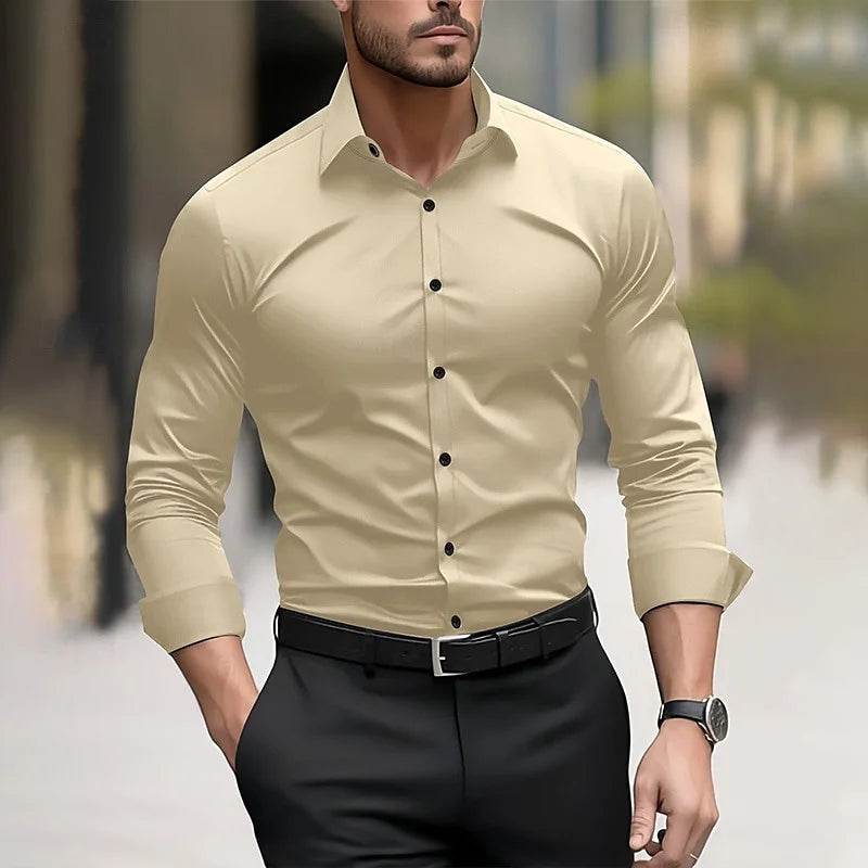 Men's formal shirt solid color wedding outdoor black red navy blue dark green long sleeve lapel summer spring clothing XS-6XL - AIAZ