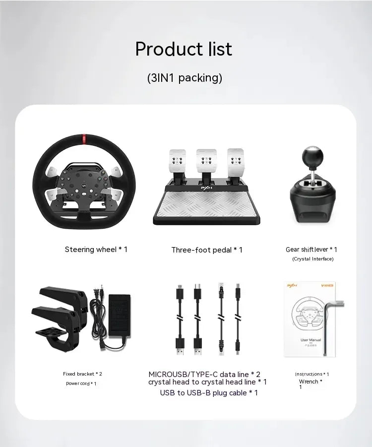 Pxn V10 Steering Wheel Gaming Controller Wired Force 900 Rotation Game Steering Wheel For Ps3/Ps4/Switch/Xbox Man Gifts Custom
