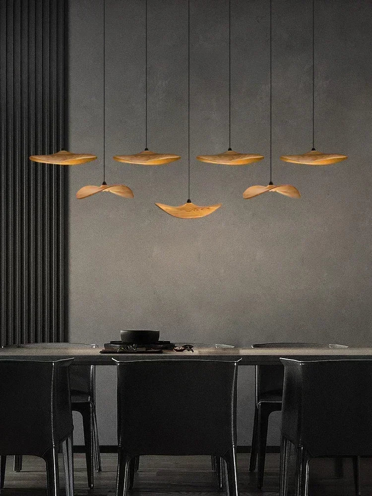Japanese Lotus Leaf Chandelier Wabi Sabi Solid Wood Lamp Living Dining Room Zen Tearoom Villa Duplex Kitchen Island Linear Light