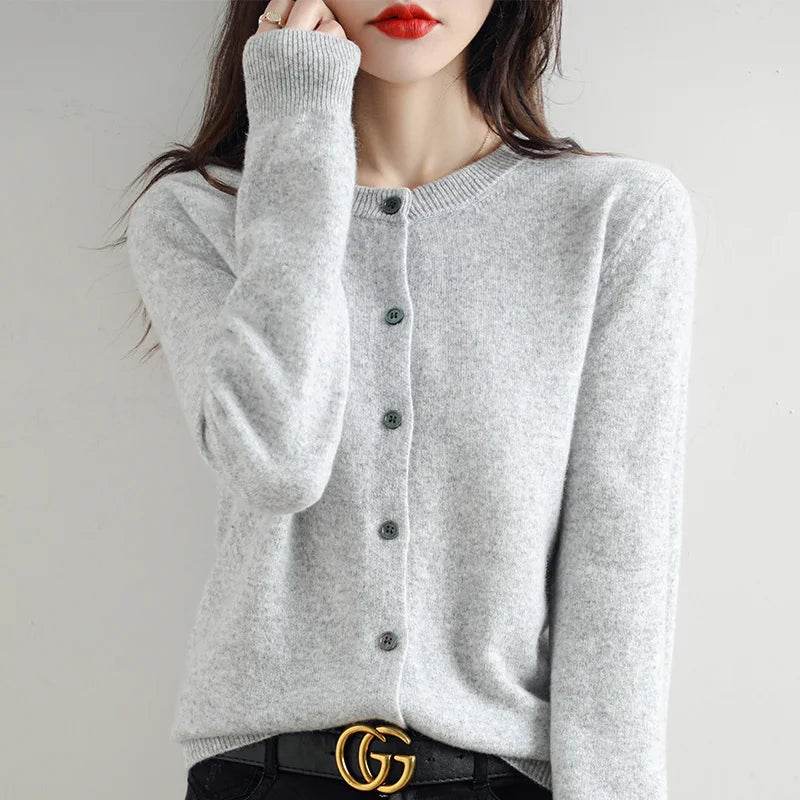 Knitted Cardigan Women's Sweater Autumn And Winter 2022 New Solid Color Coat Round Neck Short Long Sleeve Loose Korean Fashion - AIAZ